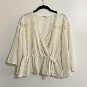 Heart & Hips Cream Wrap Blouse Top